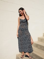 Black/White Cowl Neck Sheer Slip Dress - Image 1 of 10