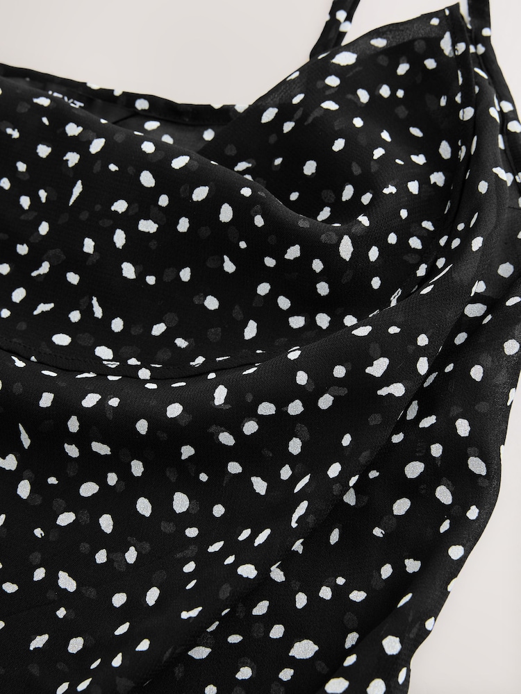 Black/White Cowl Neck Sheer Slip Dress - Image 10 of 10