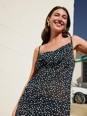 Black/White Cowl Neck Sheer Slip Dress - Image 3 of 10
