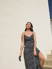 Black/White Cowl Neck Sheer Slip Dress - Image 4 of 10