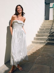 Green/Ecru Print Bandeau Frill Summer Midi Dress - Image 1 of 8