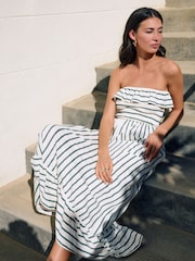 Green/Ecru Print Bandeau Frill Summer Midi Dress - Image 2 of 8