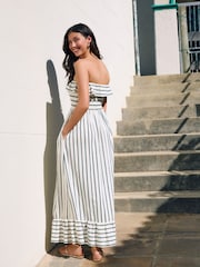 Green/Ecru Print Bandeau Frill Summer Midi Dress - Image 3 of 8