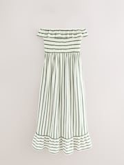 Green/Ecru Print Bandeau Frill Summer Midi Dress - Image 6 of 8