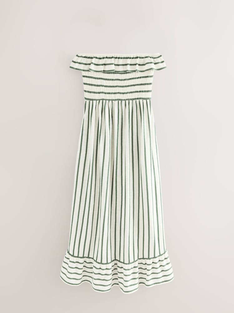 Buy Green/Ecru Print Bandeau Frill Summer Midi Dress from Next USA