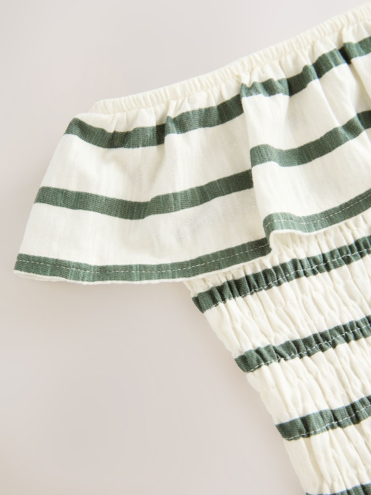 Green/Ecru Print Bandeau Frill Summer Midi Dress - Image 8 of 8