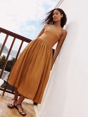 Toffee Bandeau Jersey Woven Mix Midi Dress - Image 1 of 9