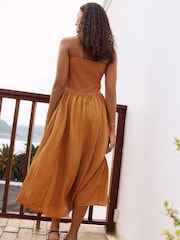 Toffee Bandeau Jersey Woven Mix Midi Dress - Image 2 of 9