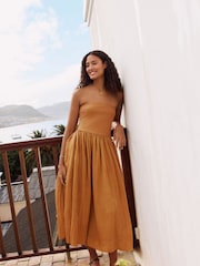 Toffee Bandeau Jersey Woven Mix Midi Dress - Image 3 of 9
