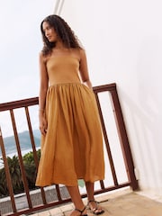 Toffee Bandeau Jersey Woven Mix Midi Dress - Image 4 of 9