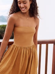 Toffee Bandeau Jersey Woven Mix Midi Dress - Image 5 of 9