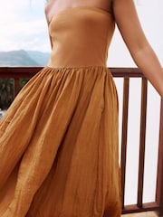 Toffee Bandeau Jersey Woven Mix Midi Dress - Image 6 of 9
