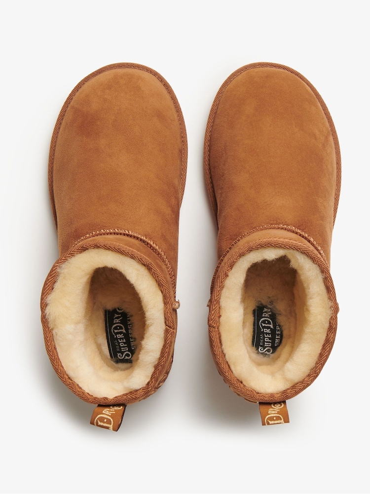 Superdry Brown Suede Sherpa Mini Boots - Image 5 of 6