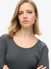 Superdry Black Fine Rib Scoop Neck Long Sleeve 100% Cotton Top - Image 3 of 3