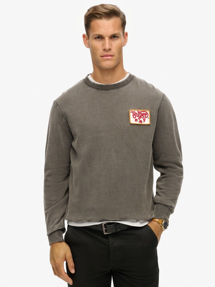 Superdry Grey Grey Mechanic Loose Fit 100% Cotton Crew Sweatshirt - Image 1 of 3