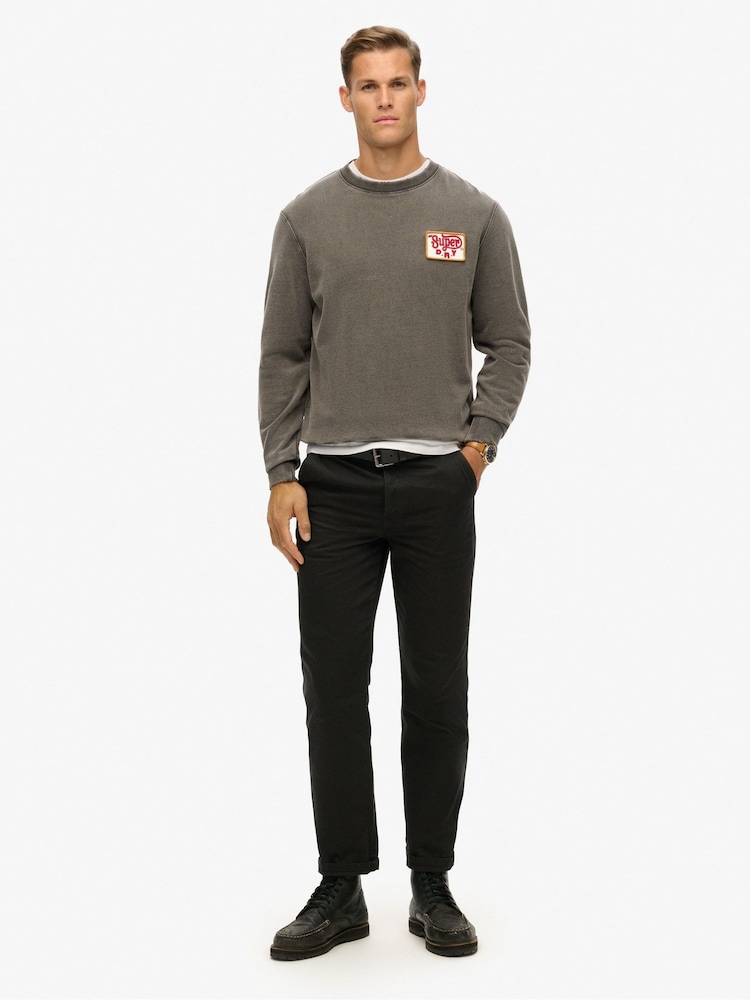 Superdry Grey Grey Mechanic Loose Fit 100% Cotton Crew Sweatshirt - Image 2 of 3 Superdry Grey Grey Mechanic Loose Fit 100% Cotton Crew Sweatshirt - Image 2 of 3