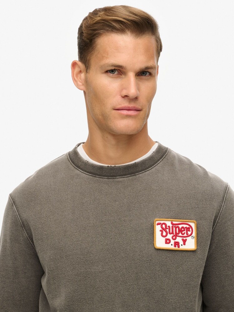Superdry Grey Grey Mechanic Loose Fit 100% Cotton Crew Sweatshirt - Image 3 of 3