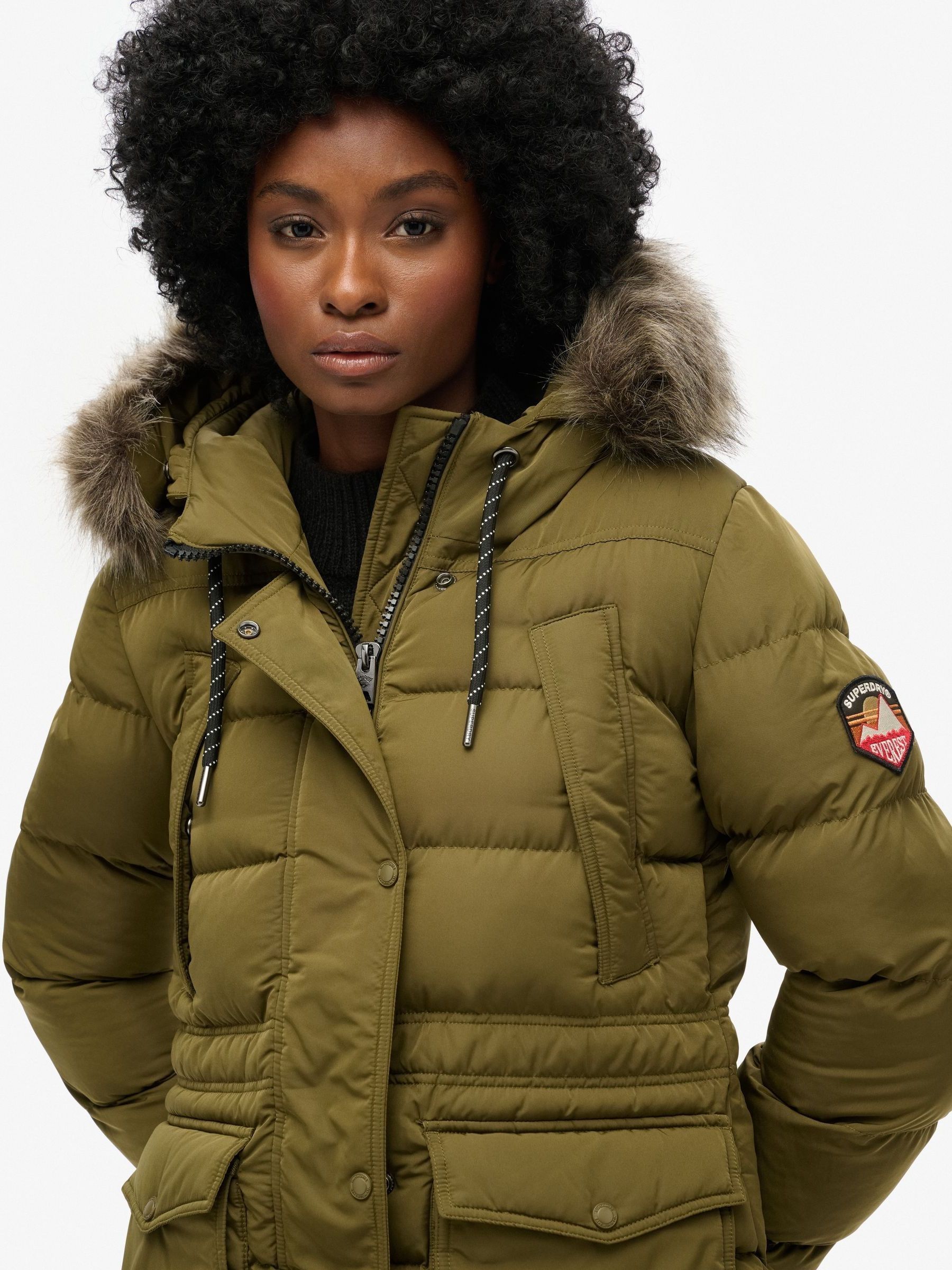 Buy Superdry Green Everest Mid Faux Fur Puffer Jacket from the Next UK online shop