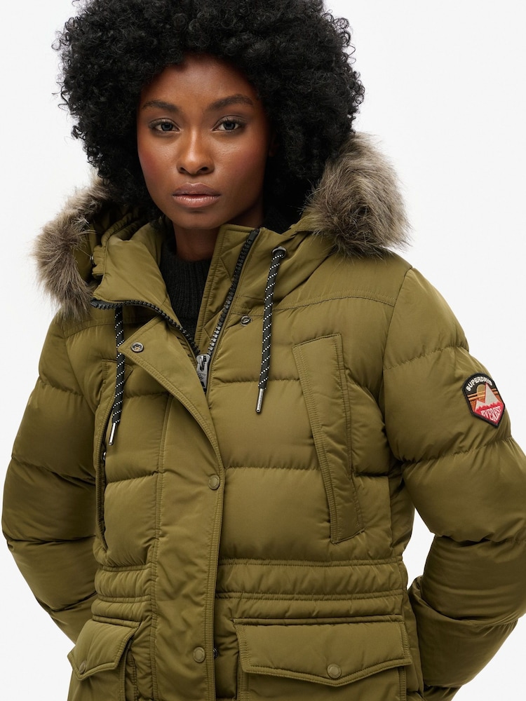 Superdry Green Everest Mid Faux Fur Puffer Jacket - Image 3 of 3