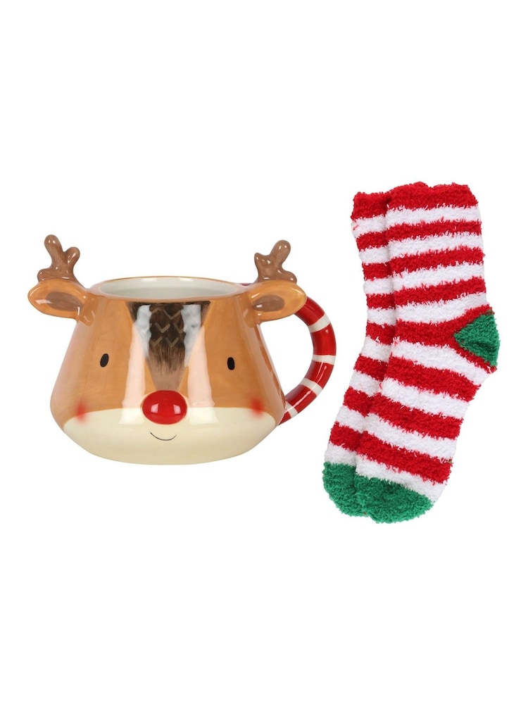 Something Different Brown Christmas Reindeer Mug and Socks Set - Image 2 of 5