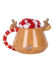 Something Different Brown Christmas Reindeer Mug and Socks Set - Image 4 of 5