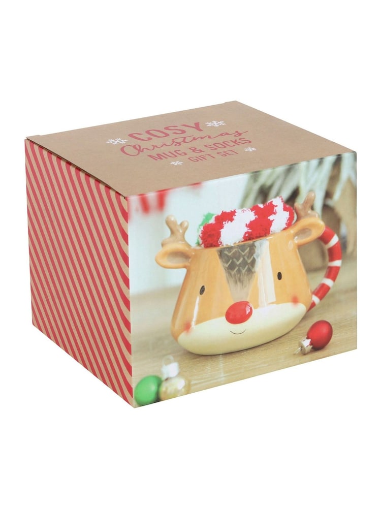 Something Different Brown Christmas Reindeer Mug and Socks Set - Image 5 of 5