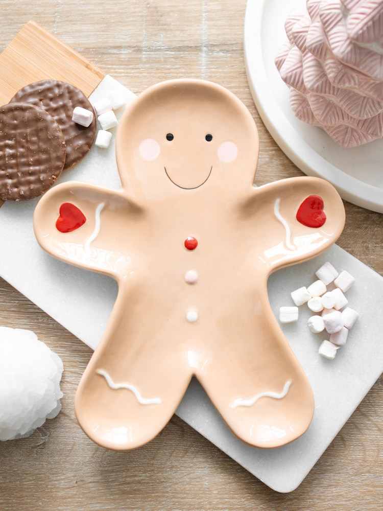 Something Different Brown Gingerbread Man Christmas Ceramic Serving Plate - Image 1 of 4
