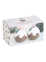 Something Different Brown/White Christmas Pudding Salt and Pepper Shakers Set - Image 2 of 4