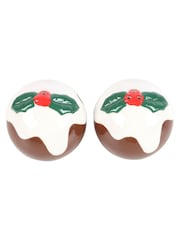 Something Different Brown/White Christmas Pudding Salt and Pepper Shakers Set - Image 3 of 4
