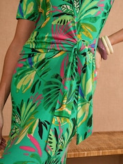 Love & Roses Green Tropical Tie Side Jersey Midi Dress - Image 2 of 5