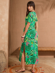 Love & Roses Green Tropical Tie Side Jersey Midi Dress - Image 5 of 5