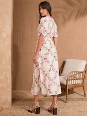 Love & Roses Ivory Floral Petite Peplum Tea Midi Dress - Image 3 of 4