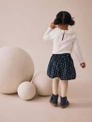 Navy Collared Top with Printed Shorts and Tights Set (3mths-7yrs) - Image 2 of 3