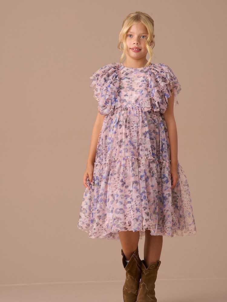 Angel & Rocket Pink Cara Bow Print Mesh Dress - Image 1 of 8