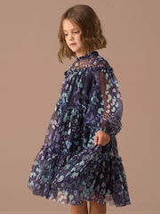 Angel & Rocket Navy Blue Eleanor Floral Print Mesh Dress - Image 1 of 6