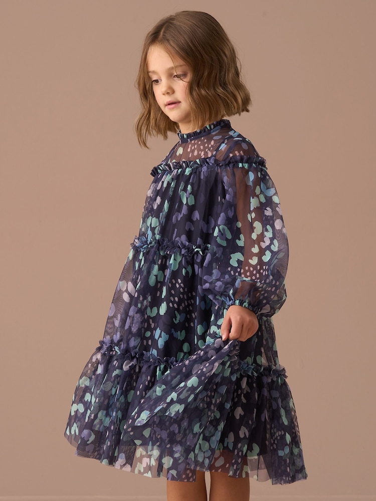 Angel & Rocket Navy Blue Eleanor Floral Print Mesh Dress - Image 1 of 6