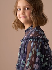 Angel & Rocket Navy Blue Eleanor Floral Print Mesh Dress - Image 3 of 6