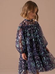 Angel & Rocket Navy Blue Eleanor Floral Print Mesh Dress - Image 4 of 6
