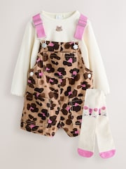 Animal Printed Dungarees with Top and Tights Set (3mths-7yrs) - Image 7 of 16
