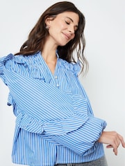 Another Sunday Blue Stripe Ruffle Button Down 100% Cotton Shirt - Image 2 of 3