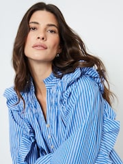 Another Sunday Blue Stripe Ruffle Button Down 100% Cotton Shirt - Image 3 of 3