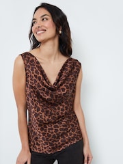 Another Sunday Brown Cowl Neck Satin Cami With Leopard Print - Image 1 of 5