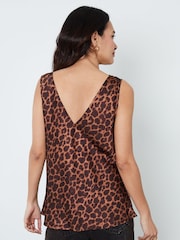 Another Sunday Brown Cowl Neck Satin Cami With Leopard Print - Image 2 of 5