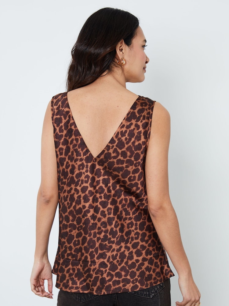 Another Sunday Brown Cowl Neck Satin Cami With Leopard Print - Image 2 of 5