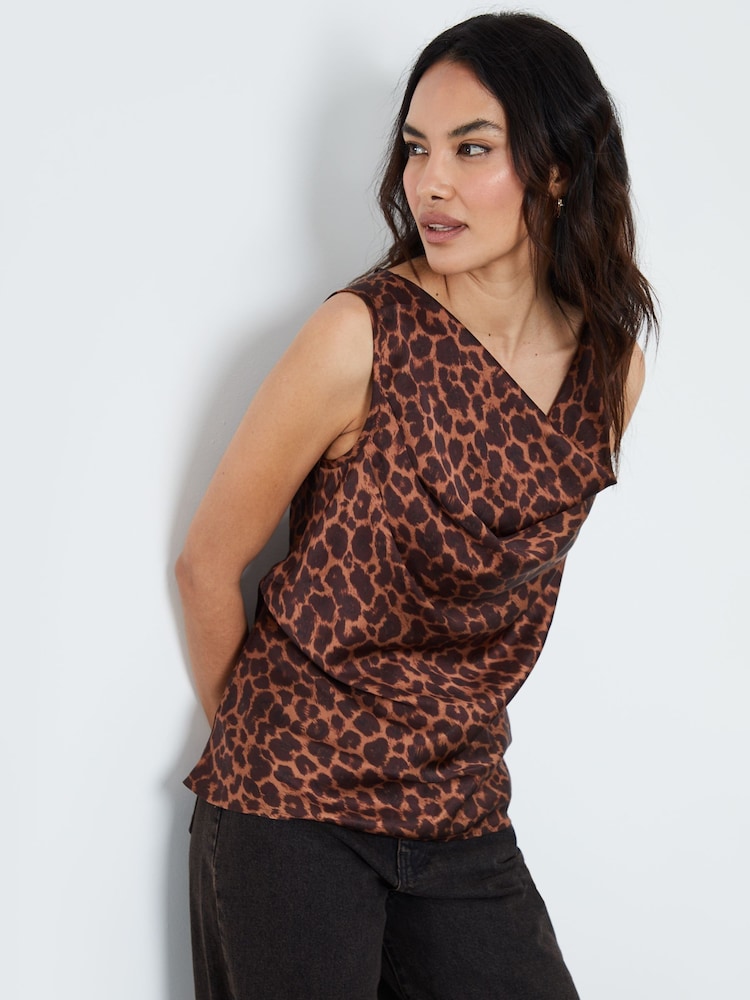 Another Sunday Brown Cowl Neck Satin Cami With Leopard Print - Image 3 of 5
