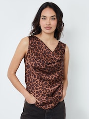 Another Sunday Brown Cowl Neck Satin Cami With Leopard Print - Image 4 of 5