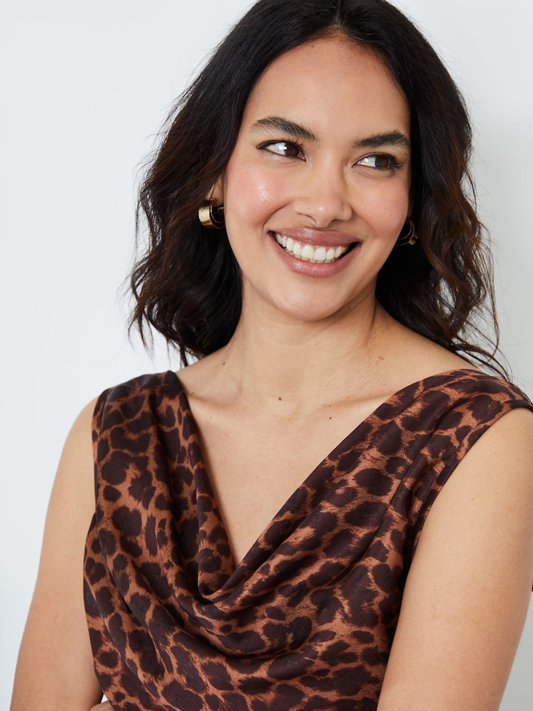 Another Sunday Brown Cowl Neck Satin Cami With Leopard Print - Image 5 of 5