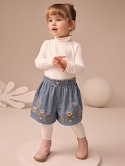 Navy Floral Embroidered Shorts with Tights (3mths-7yrs) - Image 2 of 4