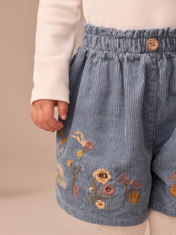Navy Floral Embroidered Shorts with Tights (3mths-7yrs) - Image 4 of 4