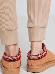 Simply Be Brown Wide Fit Embriodery Full Mules Brown Slippers - Image 2 of 4